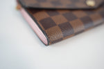 Louis Vuitton Damier Ebene Sarah Wallet Rose Ballerine Interior Used