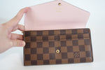 Louis Vuitton Damier Ebene Sarah Wallet Rose Ballerine Interior Used