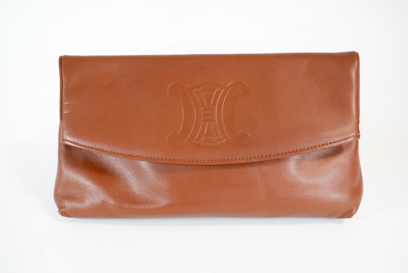 Celine Triomphe Calfskin Leather Clutch Bag Used