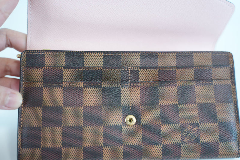 Louis Vuitton Damier Ebene Sarah Wallet Rose Ballerine Interior Used
