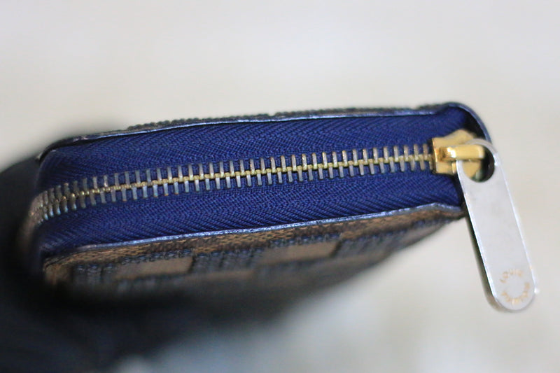 Damier Ebene Paillets Blue Sequin Zippy Wallet