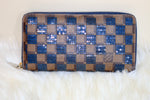 Damier Ebene Paillets Blue Sequin Zippy Wallet